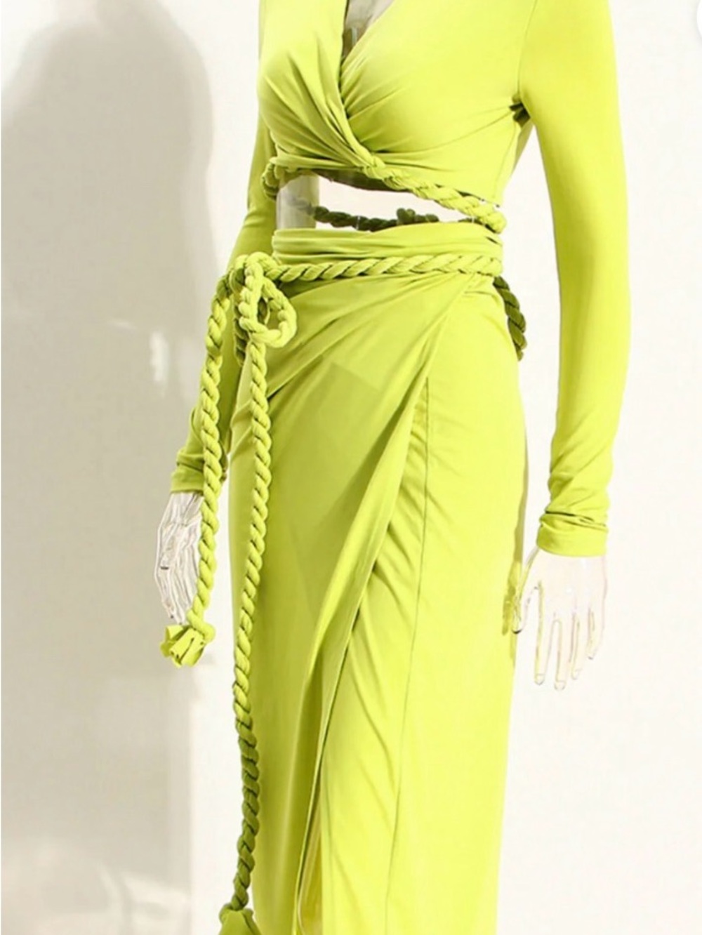 Lime Green Knot-Front Long Sleeve Set